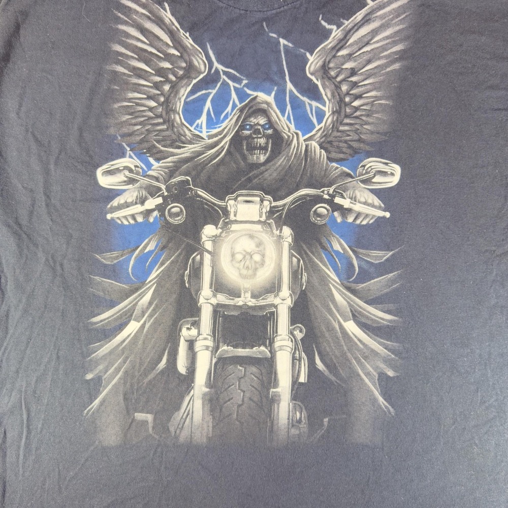 Grim Reaper Motorcycle Shirt Mens 3XL Black Wings Skull Biker Graphic Tee Gildan - Picture 2 of 8